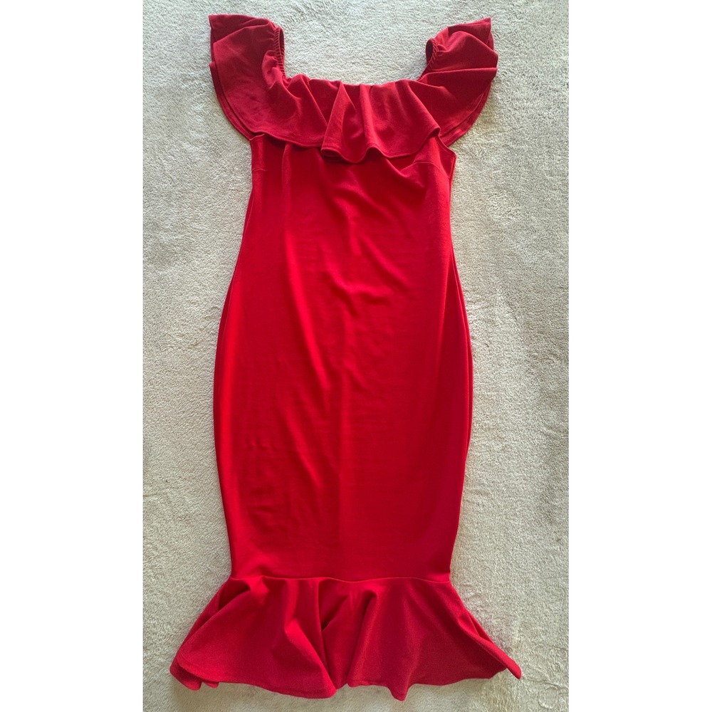 NWT Fashion Nova Moments Like This Ruffle Dress Dark Red 1X Mermaid Midi Bodycon